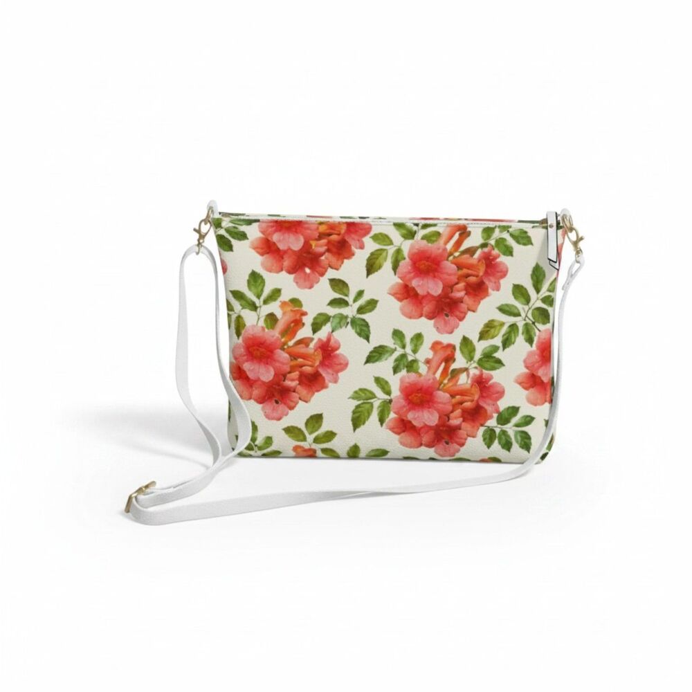 Preorder Coral Trumpet Flower Crossbody Bag โ Vegan Leather Floral